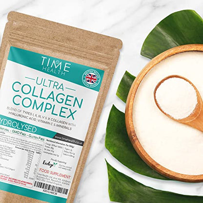 Ultra Collagen Complex - 126g Powder - Hydrolysed - Types I, II, III, V & X Collagen Time HealthUS supplements