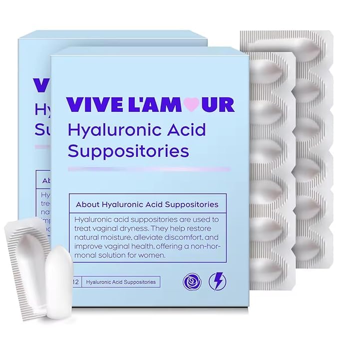 Vive L'Amour 15mg Hyaluronic Acid Vaginal Suppositories (2-Pack, 24 Count), Vaginal Moisturizer, Continuous Hydration, Relieves Vaginal Dryness, Restores Natural Softness & Elasticity, Vaginal Health Vive L'AmourUS supplements
