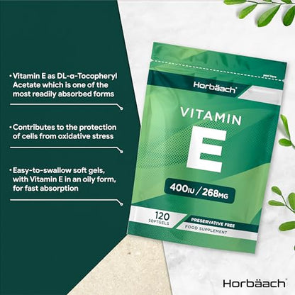 Vitamin E Capsules 400iu | 120 Count | High Strength Vitamin E as DL-a-Tocopheryl HorbäachUS supplements