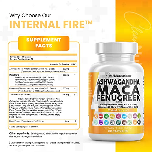 Ashwagandha 5000mg Maca Root 2000mg Fenugreek 3000mg Suppleme Clean NutraceuticalsUS supplements