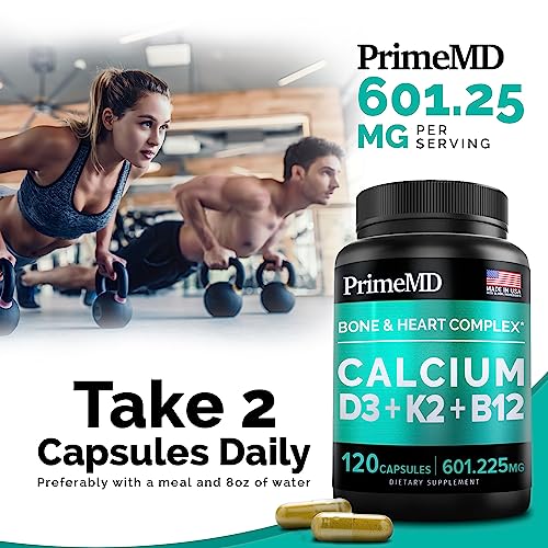 Calcium 600mg, Vitamin D3 K2 B12 Supplement - For Heart, Bone & Immune Support PrimeMDAu supplements