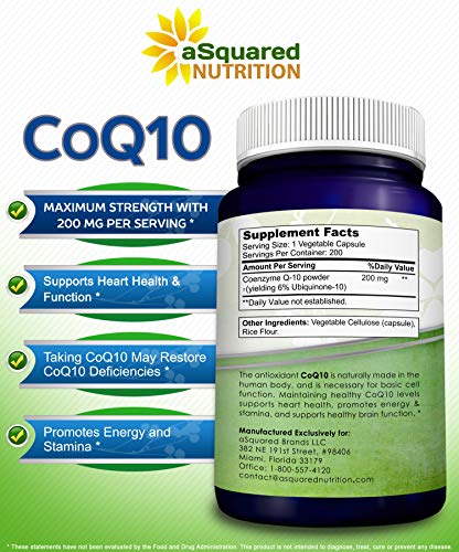 aSquared Nutrition CoQ10 (200 Capsules and 200mg) - High Absorption Vegan CO Q-10 aSquared NutritionUS supplements