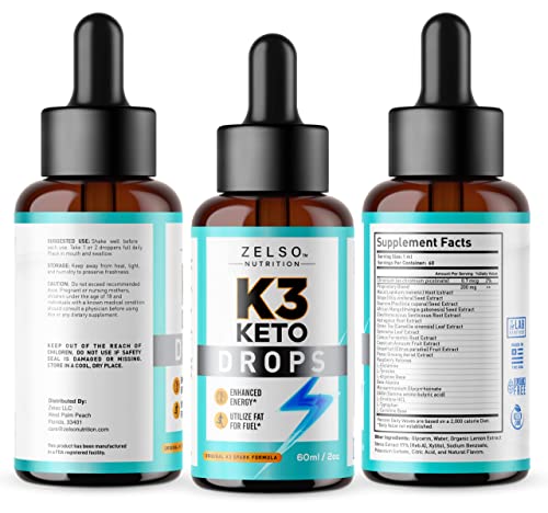 (3 Pack) K3 Keto Drops for Weight Loss - Fat Burner & Metabolism Booster | Advanced Keto ZELSOAu supplements