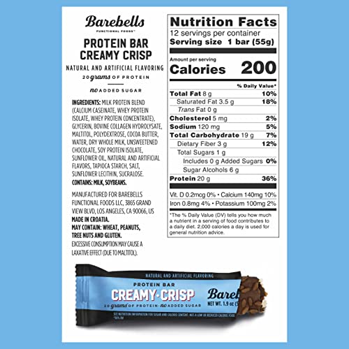 Barebells Protein Snacks Bars Creamy Crisp - 12 Count, 1.9oz Bars 55g of High Protein BAREBELLSUS supplements
