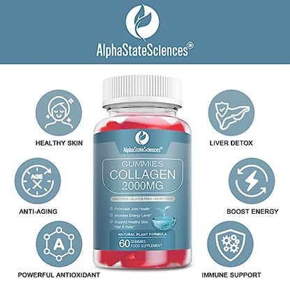 **New**Advanced Collagen Gummies 2000mg - Promote Skin Elasticity, Hair Growth, and Joint Health - Delicious Berry AlphaStateSciencesUS supplements