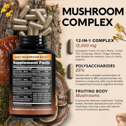 Mushroom Supplement - Organic Lion's Mane | Turkey Tail | Chaga | Cordyceps | Reishi NUTRAHARMONYUS supplements