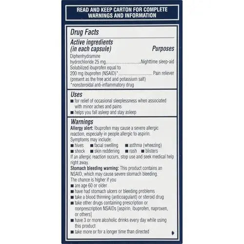 Advil PM Liqui-Gels Pain Reliever and Nighttime Sleep Aid, Pain Medicine with Ibuprofen for Pain Relief and Diphenhydramine HCL for a Sleep Aid - 40 Liquid Filled Capsules - Back to College AdvilAu supplements