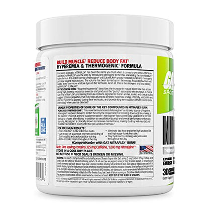 GAT SPORT NITRAFLEX Burn, Pre Workout Thermogenic Powder, Apple Melon, 30 Servings GAT SPORTUS supplements