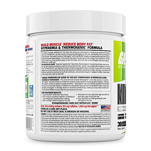 GAT SPORT NITRAFLEX Burn, Pre Workout Thermogenic Powder, Apple Melon, 30 Servings GAT SPORTAu supplements