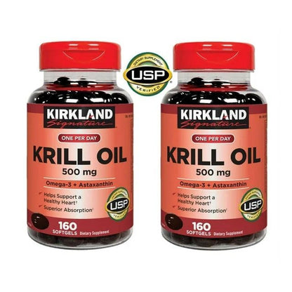 Kir-kland Signature Krill Oil 500 Milligram 160 Softgels healthsupps.co.ukUS supplements