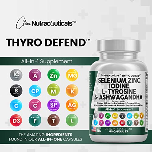 Selenium 300mcg Zinc 50mg Iodine 500mcg L Tyrosine 500mg Ashwagan Clean NutraceuticalsUS supplements