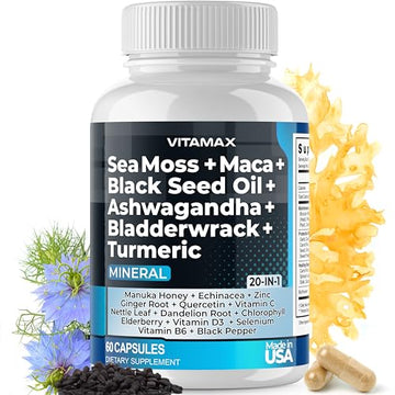 Sea Moss 3000mg Maca 1000mg Black Seed Oil 2000mg Ashwagandha 1000mg Bladderw VitamaxUS supplements
