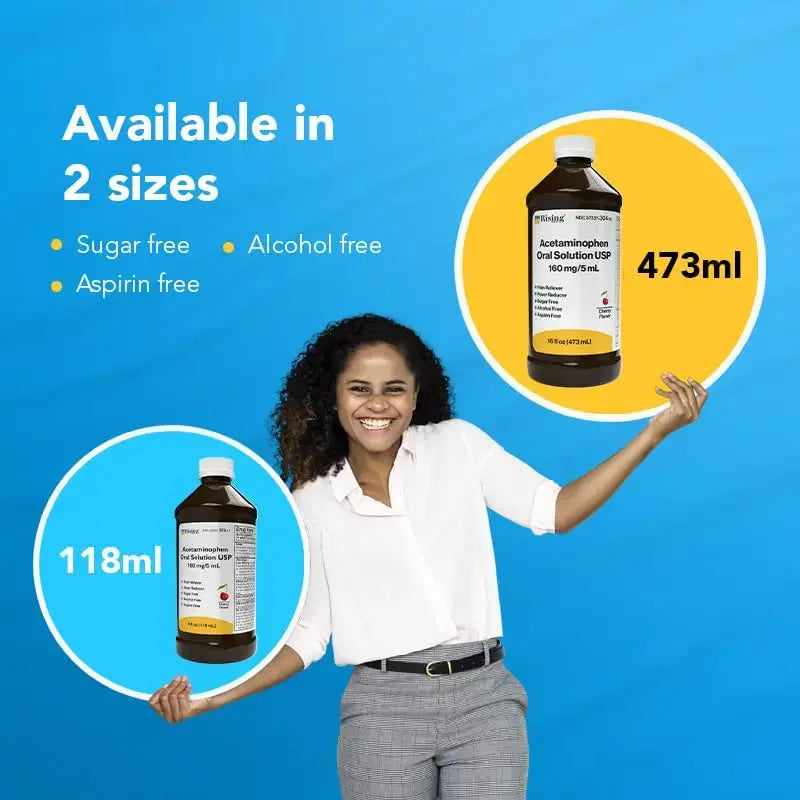 Rising Health Acetaminophen Oral Solution USP, 160 mg/5 mL | Pain & Fever Reliever | Cherry Flavor | Available in 118 mL & 473 mL (118ml - 4oz) RisingAu supplements