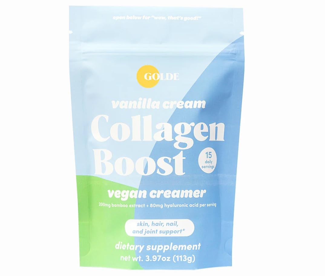 GOLDE - Collagen Boost Vegan Creamer - Vanilla Cream - Plant Based Collagen Supplement w/Hyaluronic Acid, Biotin, & Bamboo Extract - Zero Sugar - Supports Hair, Skin, & Nail Health - 15 Servings GOLDEAu supplements