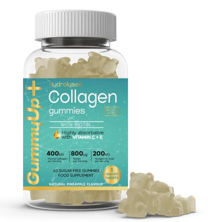Hydrolysed Collagen Gummies with Biotin, 60 Sugar Free Natural Pineapple Flavoured Gummies ZA ZACANNAUS supplements