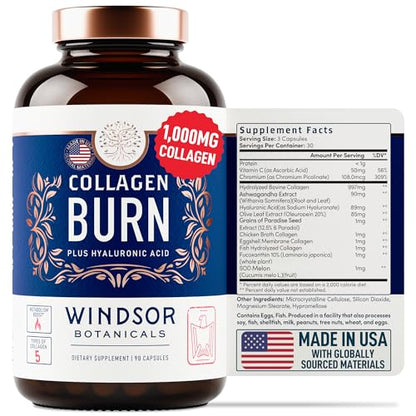 Thermogenic Multi Collagen Burn Capsules - Hydrolyzed Multi Collagen Complex Types WINDSOR BOTANICALSUS supplements