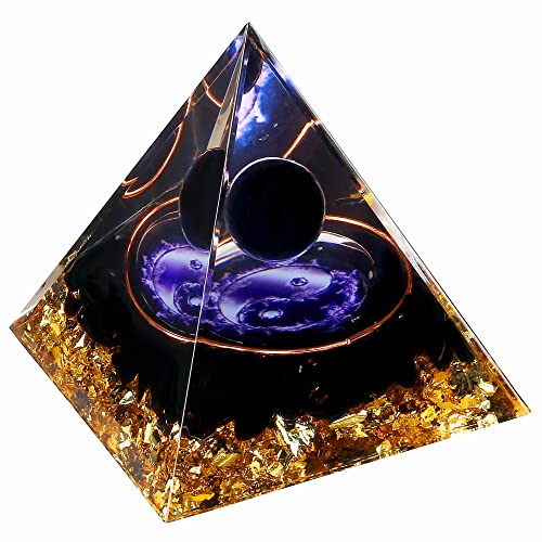 Yin Yang Healing Crystal Orgonite Pyramid - Tai Chi with Obsidian Ball - Taiji Reiki Chakra Meditation FENGSHUI-CAISHENAu supplements