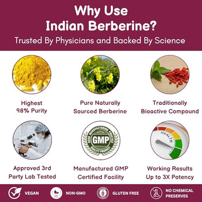 SHRISHA HERBAL Indian Berberine 1500mg - Berberine HCl 500mg Per Capsule - Support SHRISHA HERBALUS supplements