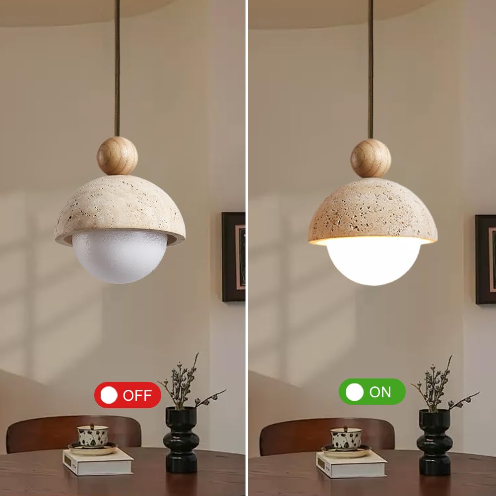 Spherical Wabi Sabi Pendant Light Natural Stone Retro Japanese Style Yellow Travertine Pendant Lighting Vintage Mini Wood Nordic Hanging Light for Kitchen Island Dining Room Bedroom Hallway Bedside OROILUPUAu supplements