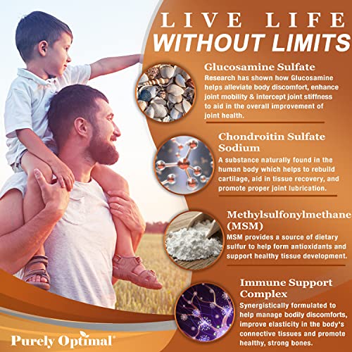 Purely Optimal Premium Glucosamine Chondroitin MSM Supplement Tablets w/Turmeric Purely OptimalUS supplements