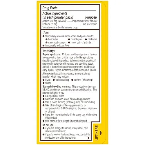 Bayer® Rapid Relief, Dissolvable Raspberry Flavor, Powder Packs with Aspirin & Caffeine, Fast Acting Headache Relief, Muscle and Body Pain Reliever, 30ct BayerAu supplements