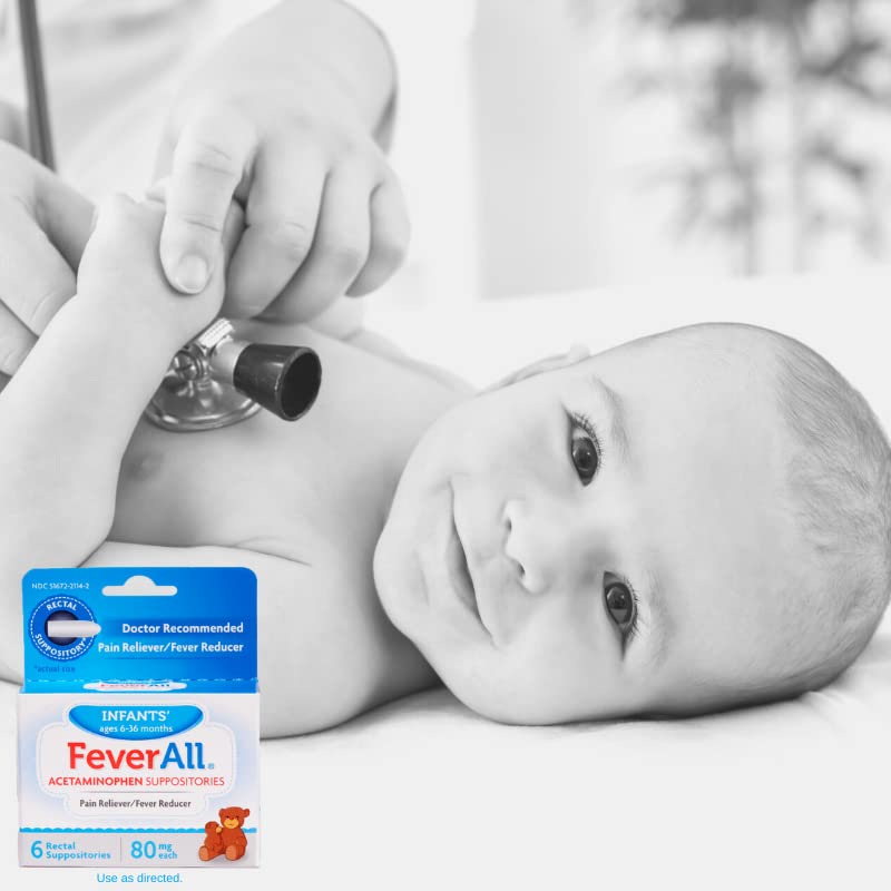 Feverall Infant Acetaminophen Suppositories 6 Rectal Suppositories 80mg Each Pain Reliever/Fever Reducer. Paraben Free, No Artificial Colors or Other preservatives. Ages 6-36 Months (Pack of 2) FeverallAu supplements
