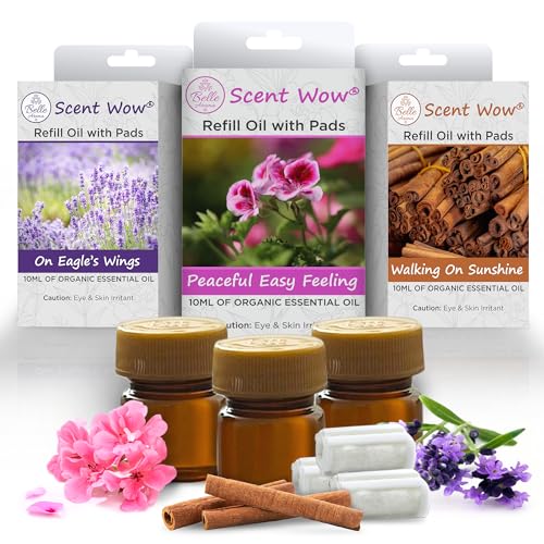 ScentWow® Aromatherapy Car Diffuser Refill Essential Oil Bundle with Three Refill Pads and 10ml Bottles Belle AromaAu supplements
