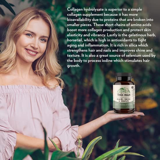TERRA ORIGIN Healthy Hair, Skin and Nails Supplement | Collagen, Biotin, Horsetail & B-Complex | Supports Hair Strength, Skin Elasticity & Nail Growth | Vitamins for Women and Men | 60 Capsules TERRA ORIGINAu supplements