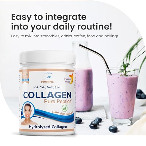Swedish Nutra Powder Marine Collagen - Pack of 300g, 30 Day Supply | Minimize Fine Lines, Wrinkles & Improve Skin Elasticity | High Absorption Rate Swedish NutraAu supplements