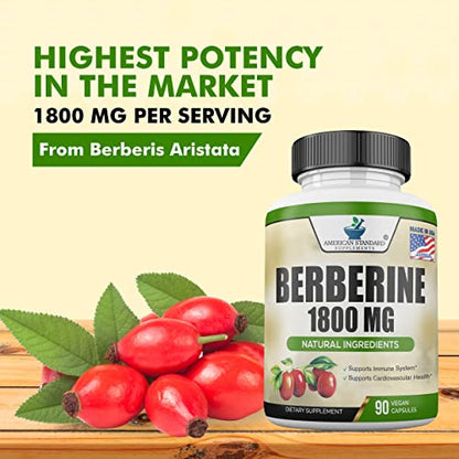 Berberine 1800mg Per Serving, Berberine Supplement, Berberine HCL, Berberine Pills American Standard SupplementsUS supplements