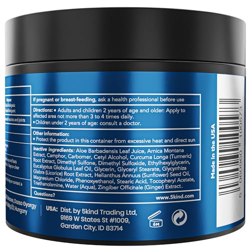 5Kind DMSO Cream for Pain Relief 4 fl oz - 99.9% Pure DMSO Pharmaceutical Grade Cream - Aloe Vera, Magnesium, Arnica & Menthol - Topical Muscle and Joint Pain Relief - Registered NDC - Made in USA 5kind clinical skincareAu supplements
