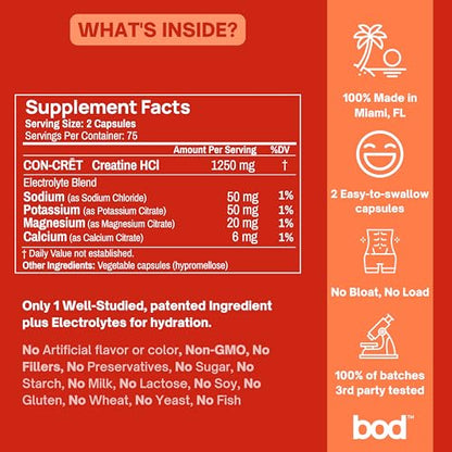 Creatine HCL Pills - Muscle Growth, Endurance, No Bloat, No Load, Not Flavored Goba TeaUS supplements