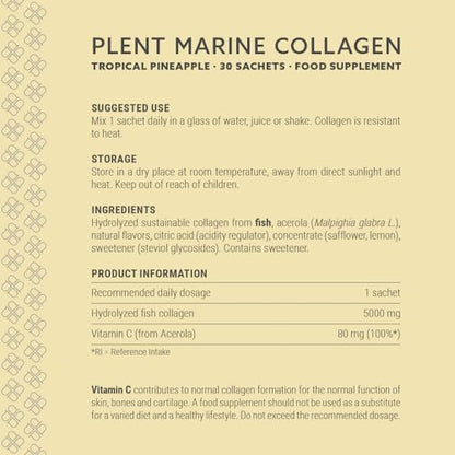 Plent Pure Marine Collagen Tropical Pineapple - Stay Beautiful - 5G Collagen Peptides Daily PlentUS supplements