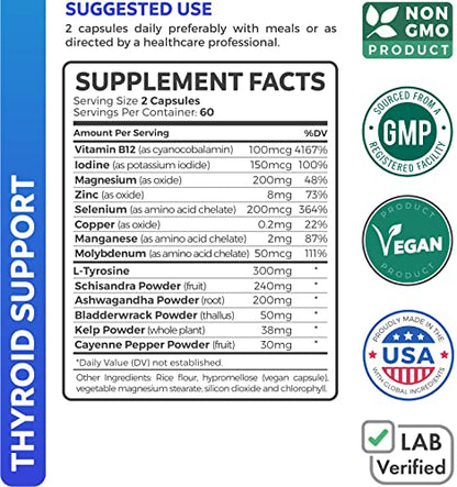 Thyroid Support with Iodine - 120 Capsules (Non-GMO) Healths HarmonyUS supplements