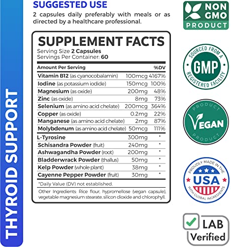 Thyroid Support with Iodine - 120 Capsules (Non-GMO) Healths HarmonyAu supplements