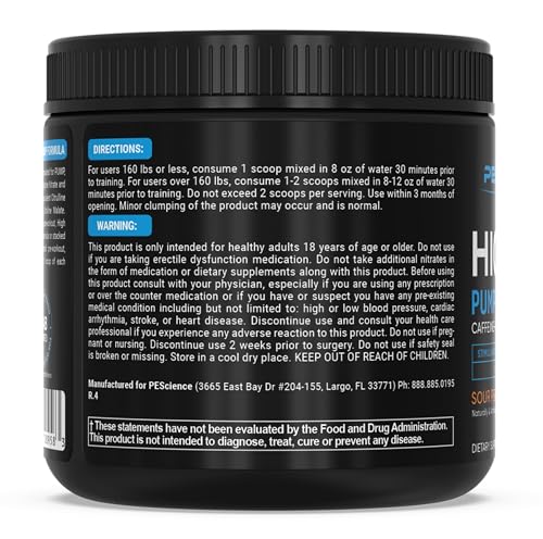 PEScience High Volume Nitric Oxide Booster Pump Pre Workout Powder, Sour Peach Candy PEScienceAu supplements