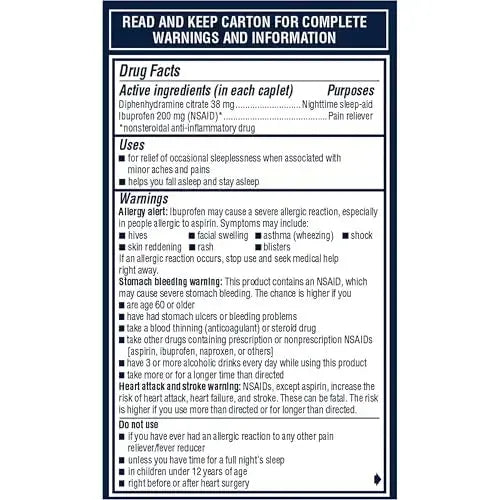 Advil PM Pain Reliever and Nighttime Sleep Aid, Ibuprofen for Pain Relief and Diphenhydramine Citrate for a Sleep Aid - 120 Coated Caplets and Pain Reliever and Fever Reducer, 10 Count Tablets AdvilAu supplements