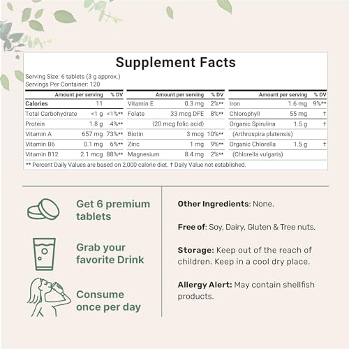 Organic Chlorella Spirulina Tablets, 3000mg Per Serving, 720 Counts, 4 Months Supply Micro IngredientsUS supplements