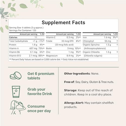 Organic Chlorella Spirulina Tablets, 3000mg Per Serving, 720 Counts, 4 Months Supply Micro IngredientsUS supplements