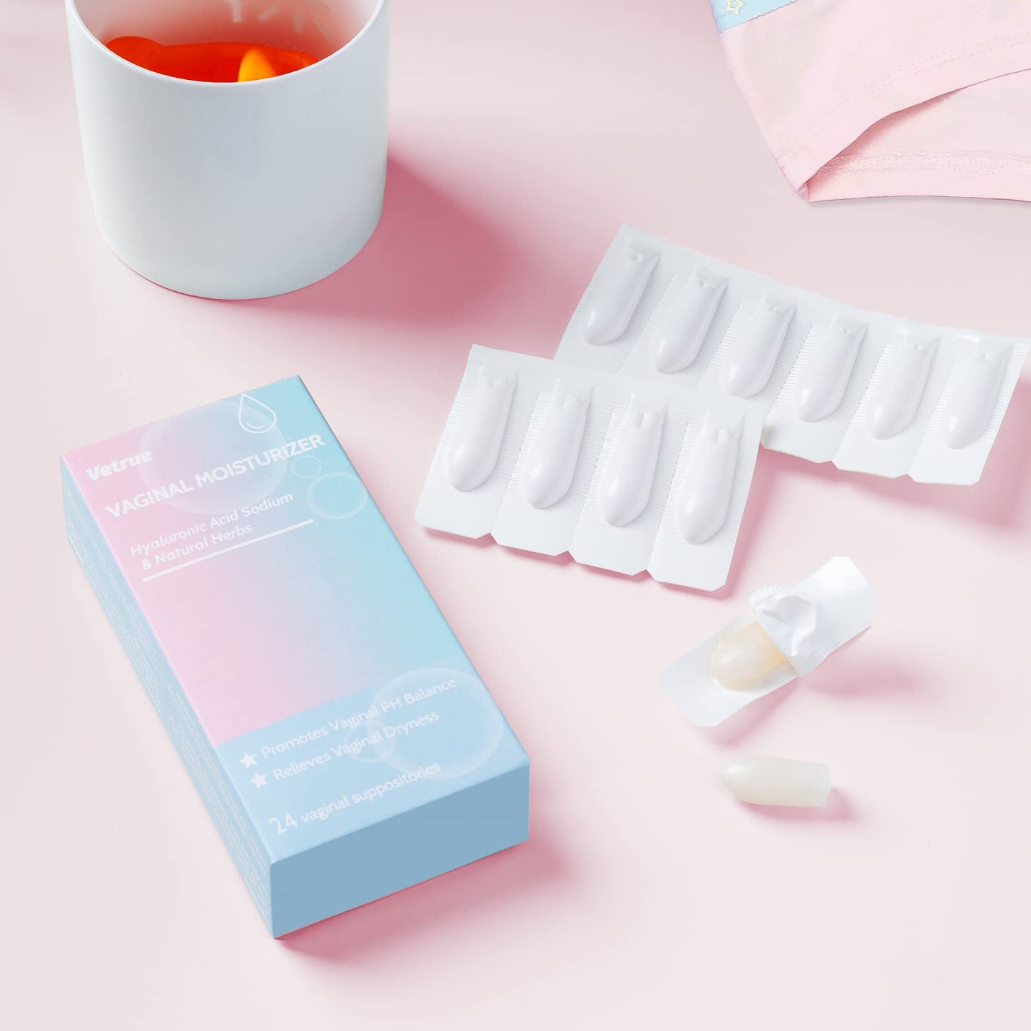 Intimate Moisturizer, Vaginal Suppository for Dryness & Discomfort, Feminine Long Lasting Hydration Support with Hyaluronic Acid and Natural Herbs - PH Balance, Estrogen and Drug Free (24 Inserts) vetrueUS supplements