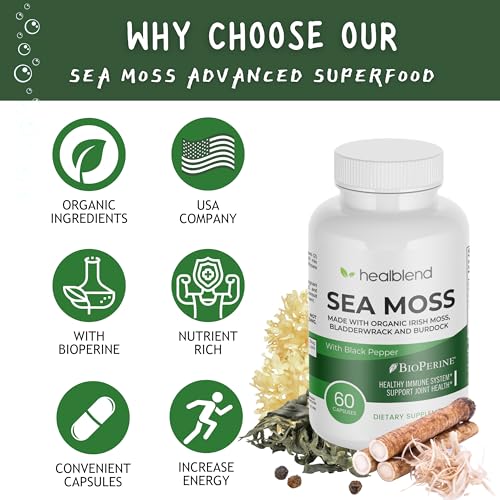 healblend Organic Irish Moss, Bladderwrack, Burdock, & BioPerine - 1405mg with Black Pepper healblendAu supplements