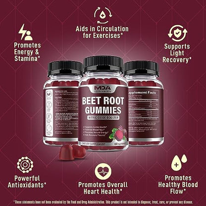 Beet Root Gummies with CoQ10, Energy, and Circulation Support, Pre Workout Nitric Oxide MDA SupplementsUS supplements