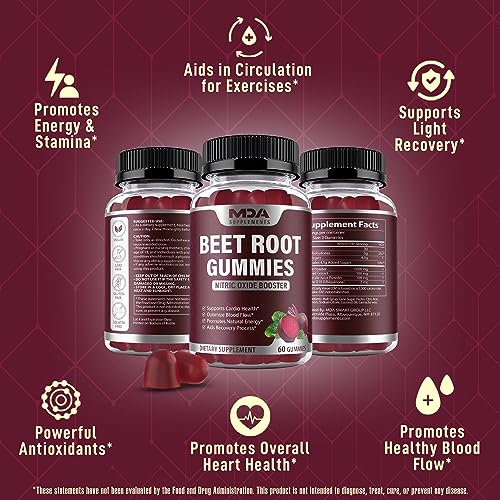 Beet Root Gummies with CoQ10, Energy, and Circulation Support, Pre Workout Nitric Oxide MDA SupplementsAu supplements