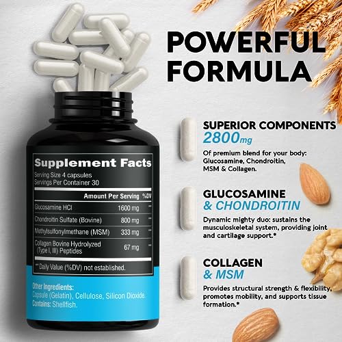 Glucosamine | Chondroitin | MSM | Collagen - 2800 mg Joint Support Supplement NUTRAHARMONYUS supplements