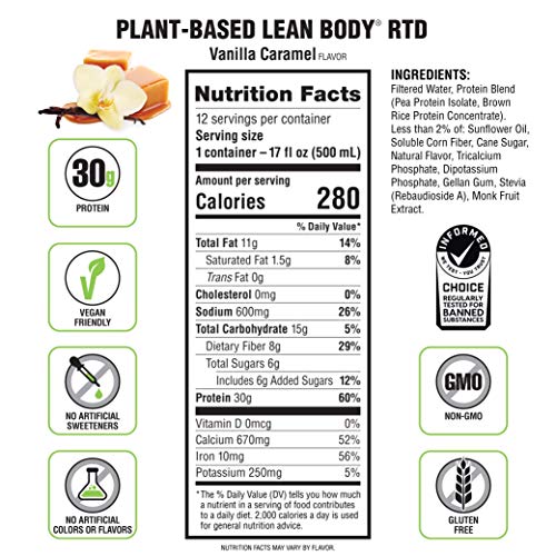 Lean Body Ready-to-Drink, Plant-Based Vegan Vanilla Caramel Protein Shake, 30g Protein LabradaUS supplements
