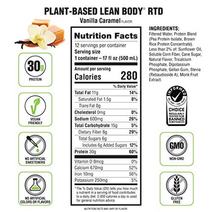 Lean Body Ready-to-Drink, Plant-Based Vegan Vanilla Caramel Protein Shake, 30g Protein LabradaUS supplements