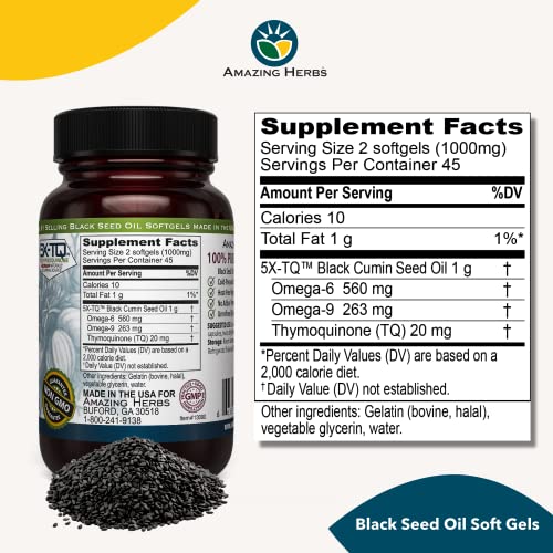Amazing Herbs Premium Black Seed Oil Capsules - Cold Pressed Nigella Sativa Aids Amazing HerbsAu supplements