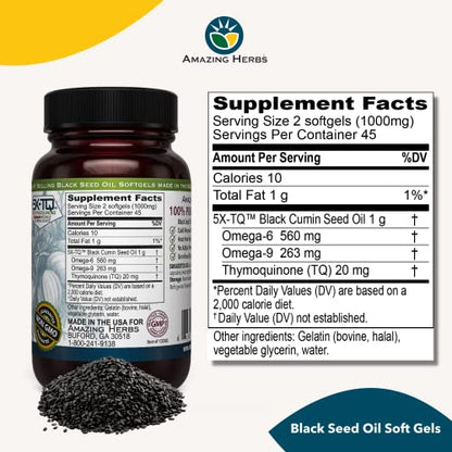 Amazing Herbs Premium Black Seed Oil Capsules - Cold Pressed Nigella Sativa Aids Amazing HerbsUS supplements