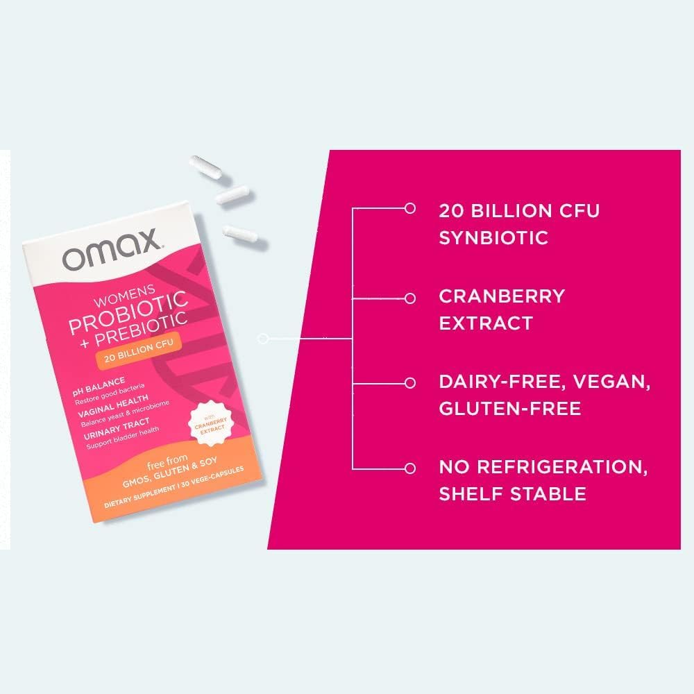 2 Pack Omax Prebiotics & Probiotics for Women, pH Balance, Vaginal Health, Urinary Tract, Yeast Omax3Au supplements