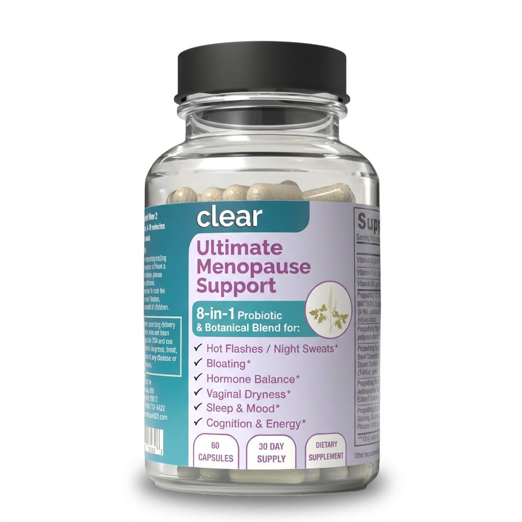 Clear Menopause Support for Women | 25-in-1 Formula with Black Cohosh, Dong Quai, Pre & Probiotics | Hot Flashes, Night Sweats, Mood, Sleep & Digestion | Hormone-Free | Made in USA | 60 Capsules Clear ProbioticsAu supplements
